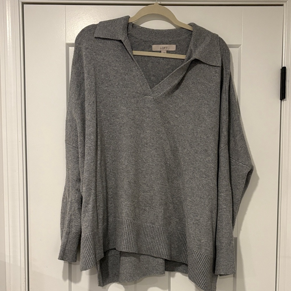 LOFT Heather Gray V-Neck Sweater